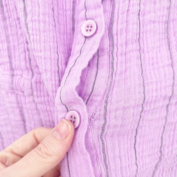 Monrow Womens Boho Pinstripe Gauzy Cotton Collared Shirt Romper Size L Lavender‎ - Picture 6 of 8